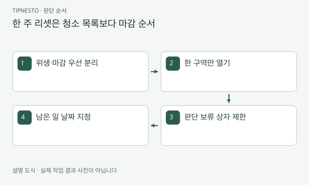 원룸 주간 리셋 루틴: 청소와 정리 한 번에 묶기