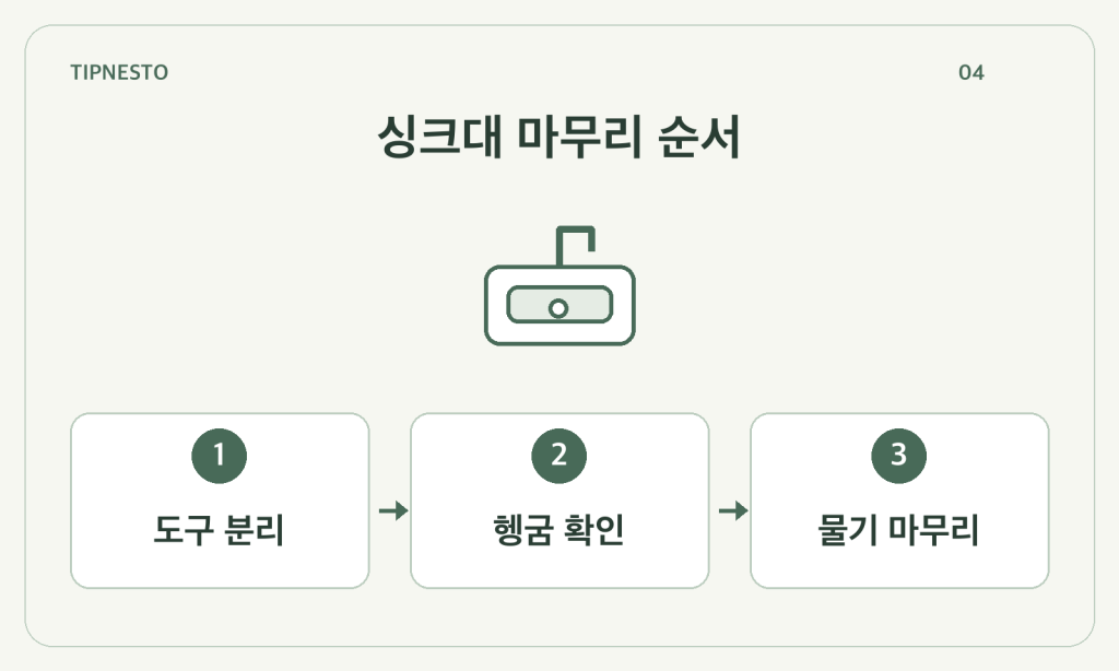 스테인리스 싱크대 마무리: 결 방향·헹굼·남은 물기 확인